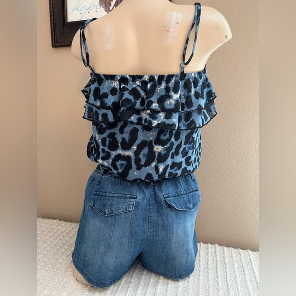 Blue Animal Print Denim Romper Size Medium - Picture 3 of 7